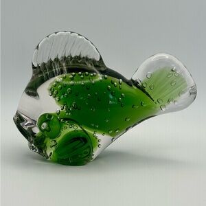Hand blown Green Glass Fish paperweight